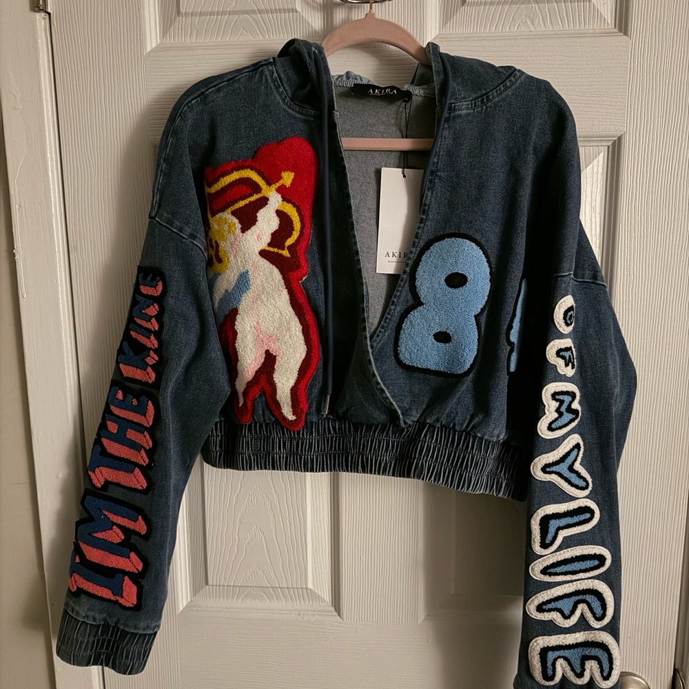 AKIRA Dark Blue Cropped Jean Pullover NWT